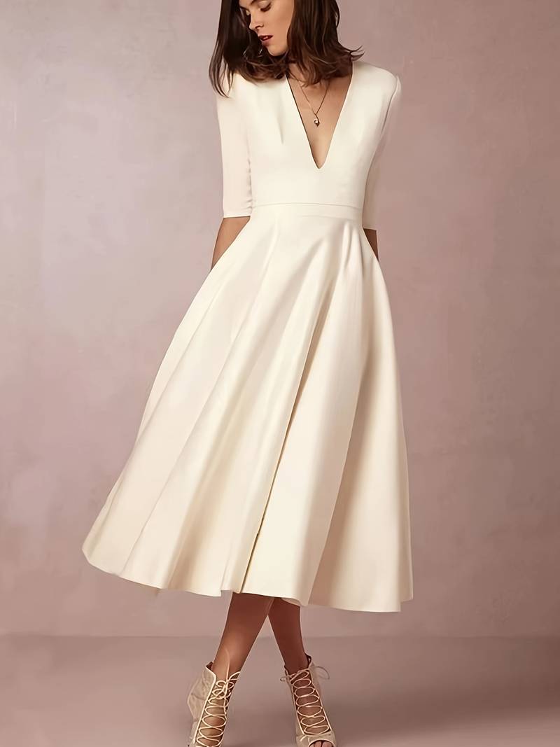 Fenalise | Elegant Flared Midi Wedding Guest Dress