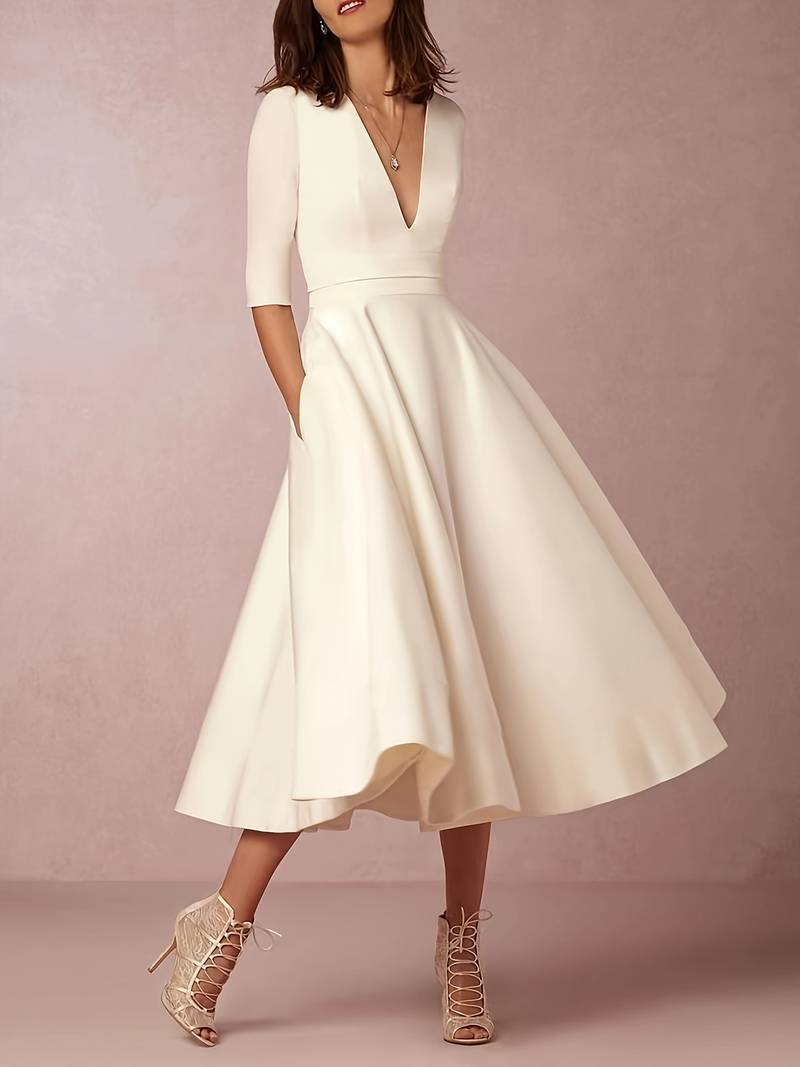 Fenalise | Elegant Flared Midi Wedding Guest Dress