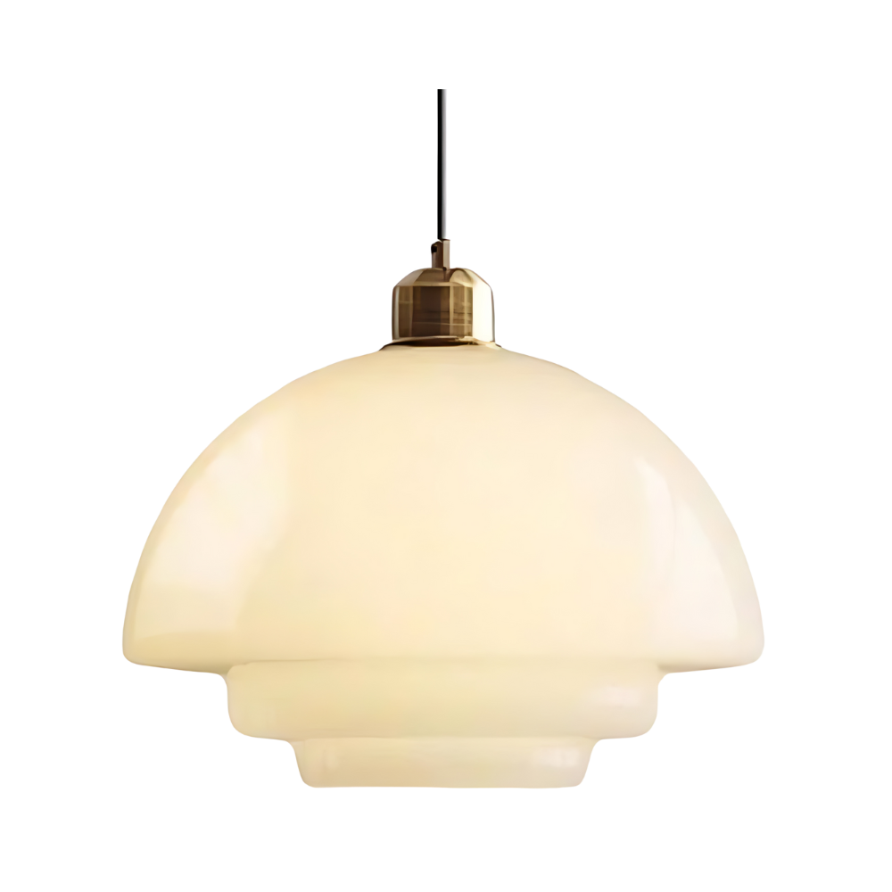 Art Deco Brass-Toned Glass Pendant Light | Adjustable Dome Shade for Dining Room 0