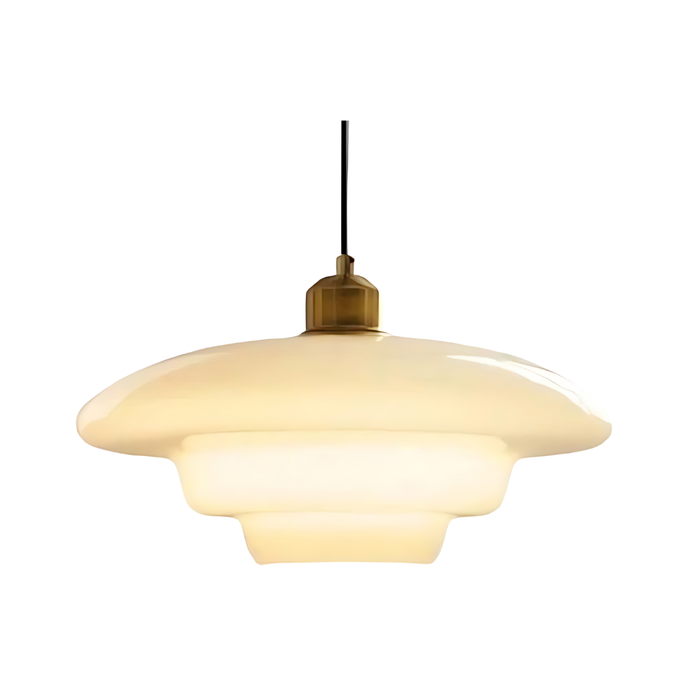 Art Deco Brass-Toned Glass Pendant Light | Adjustable Dome Shade for Dining Room 1