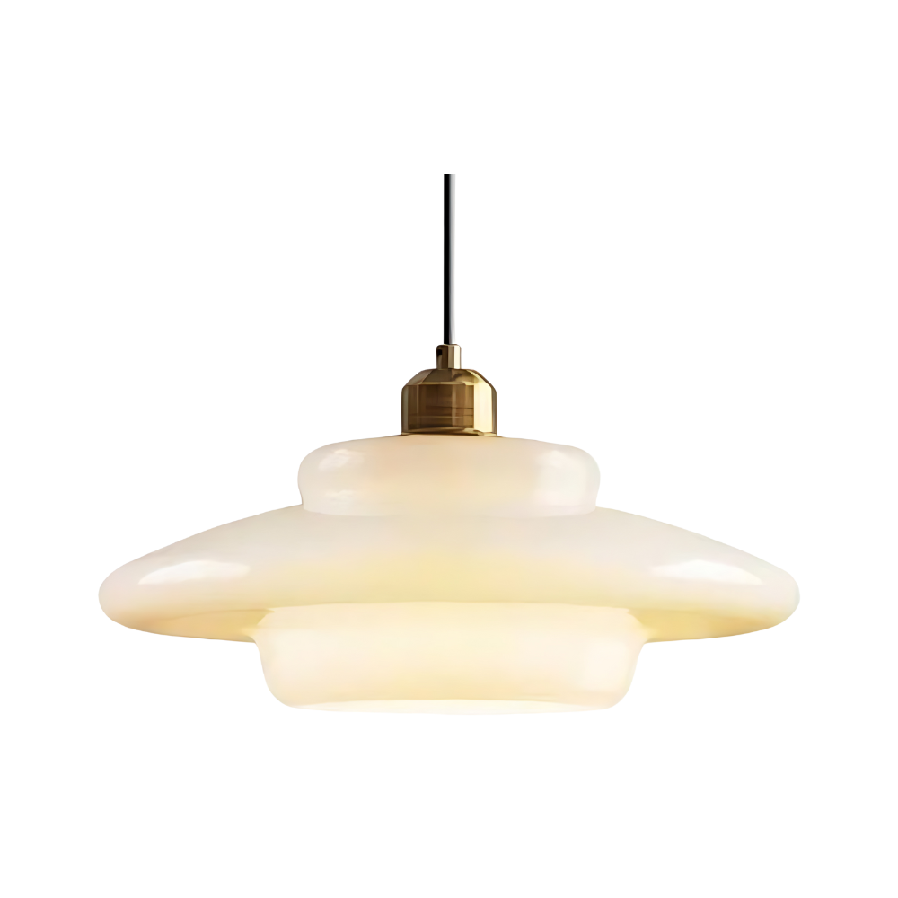 Art Deco Brass-Toned Glass Pendant Light | Adjustable Dome Shade for Dining Room 2