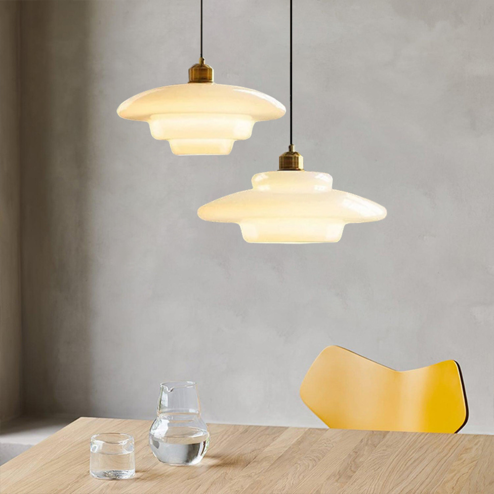 Art Deco Brass-Toned Glass Pendant Light | Adjustable Dome Shade for Dining Room 5