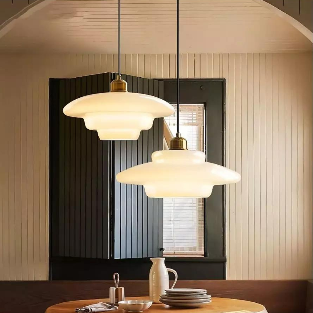 Art Deco Brass-Toned Glass Pendant Light | Adjustable Dome Shade for Dining Room 6