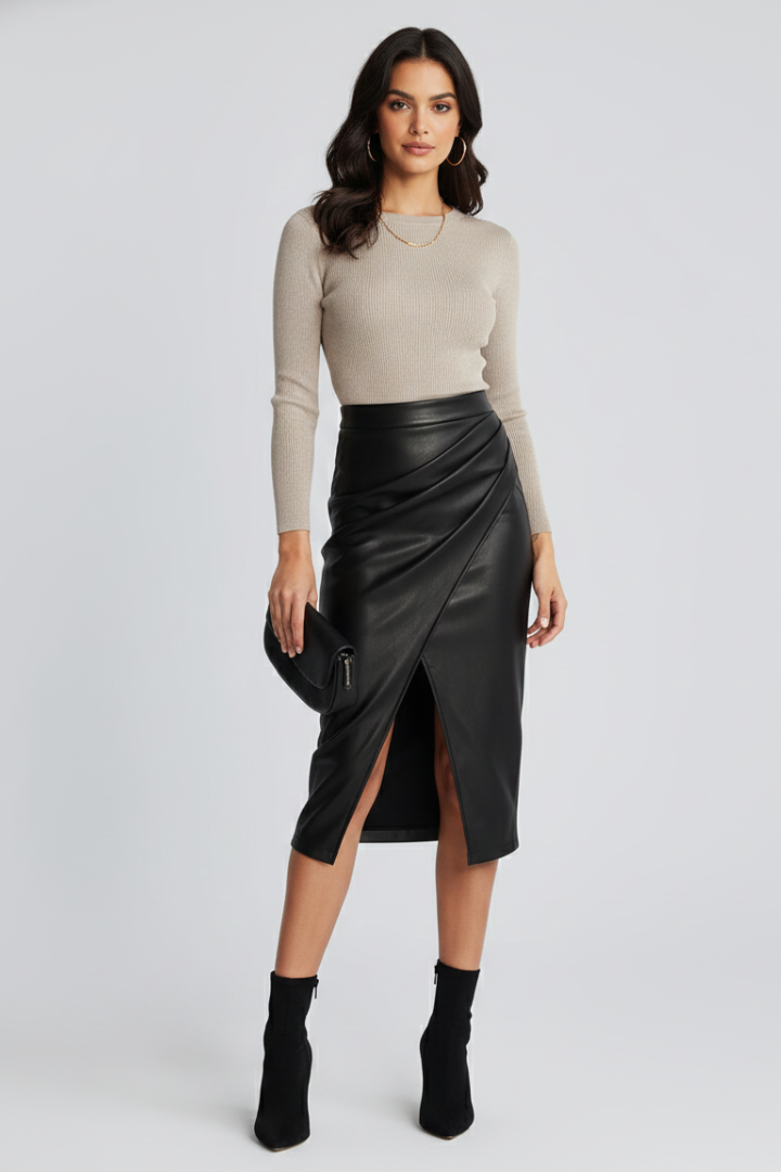 Tahlise | Modern Front Split Pleated Midi Skirt