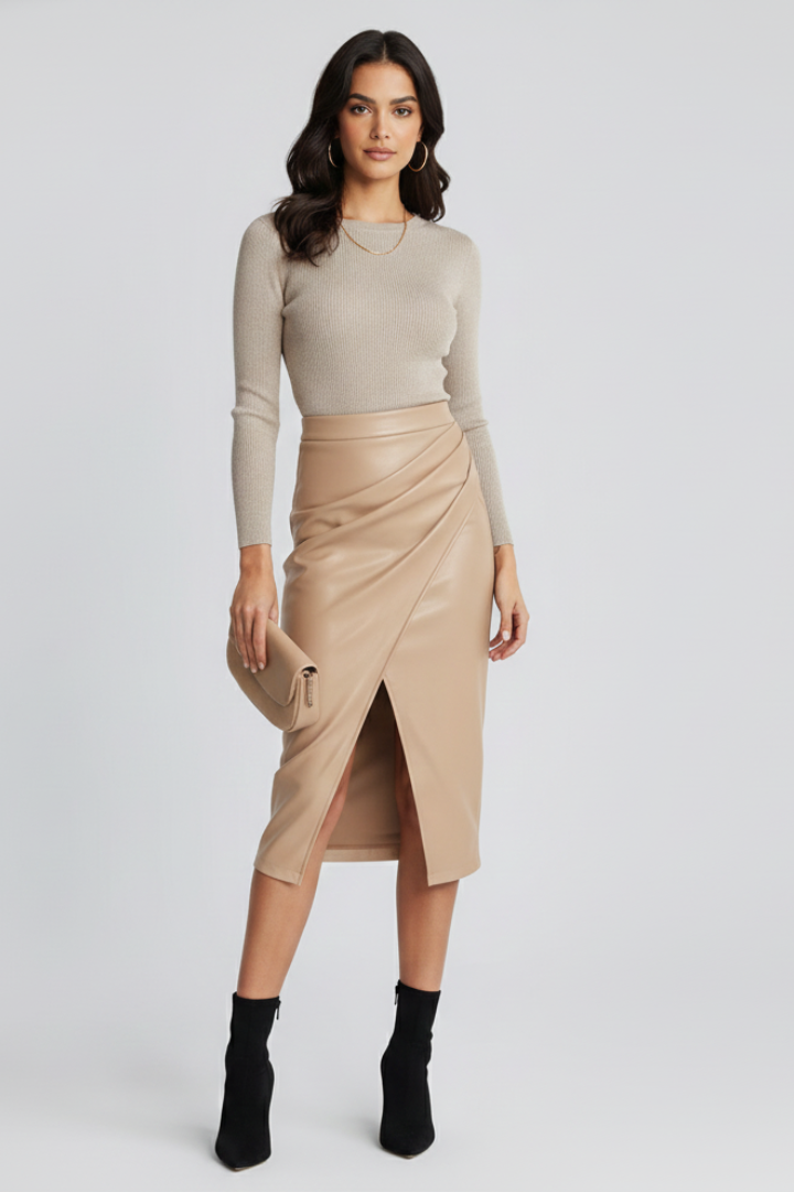 Tahlise | Modern Front Split Pleated Midi Skirt