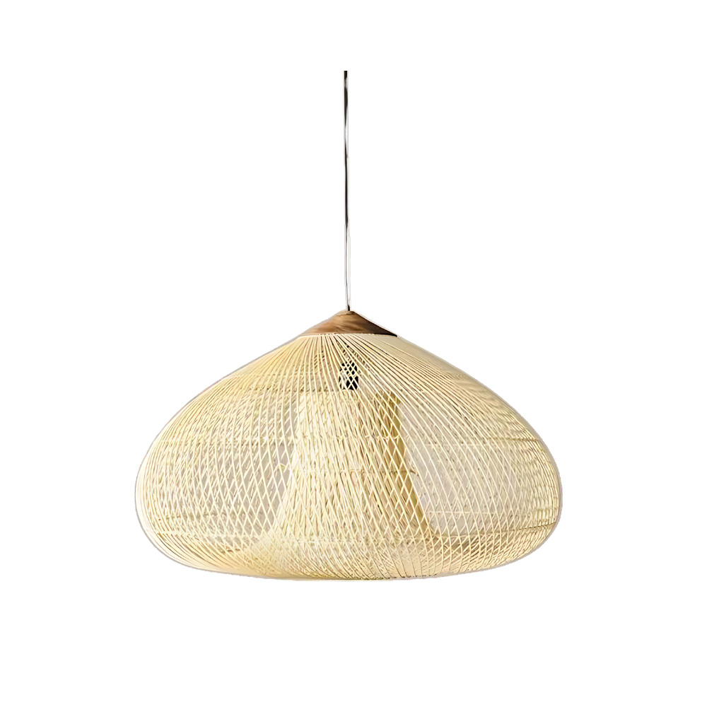 Boho Natural Rattan Pendant Light with Woven Dome Shade | Hardwired Ceiling Fixture for Dining Room 0