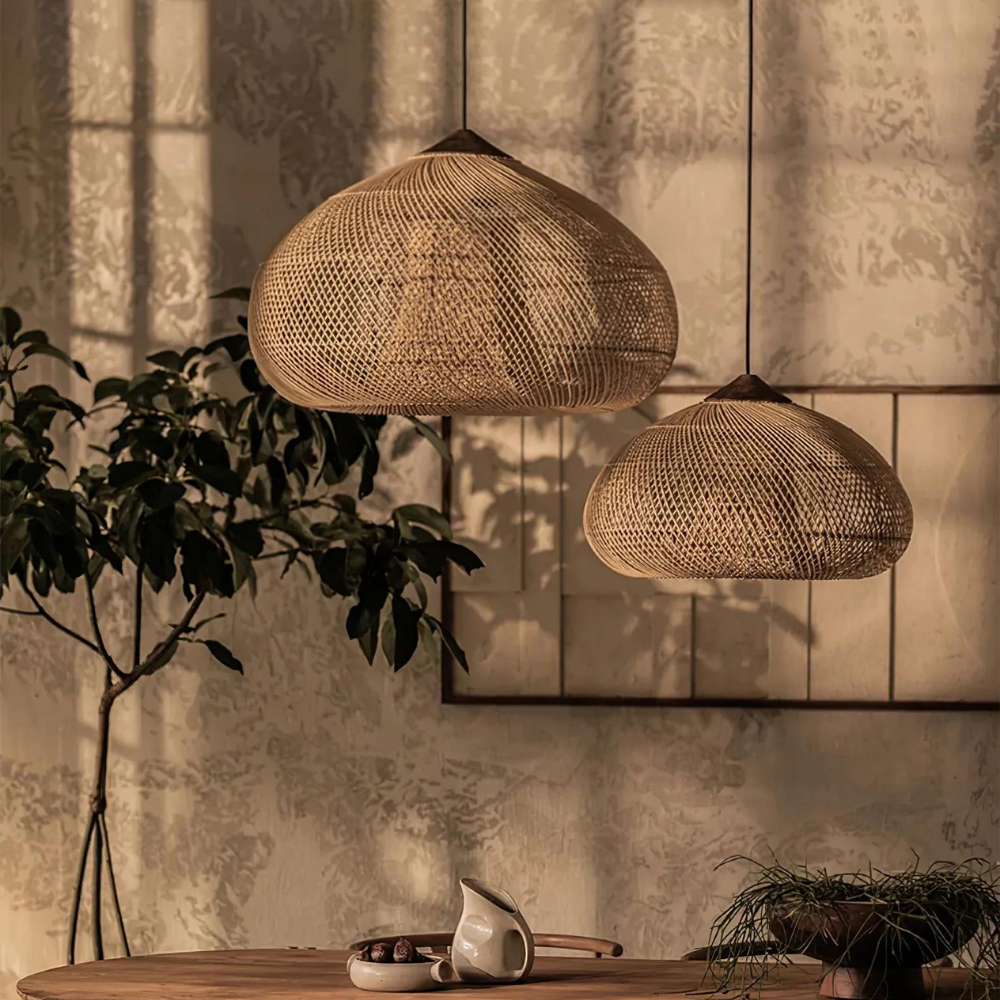 Boho Natural Rattan Pendant Light with Woven Dome Shade | Hardwired Ceiling Fixture for Dining Room 2