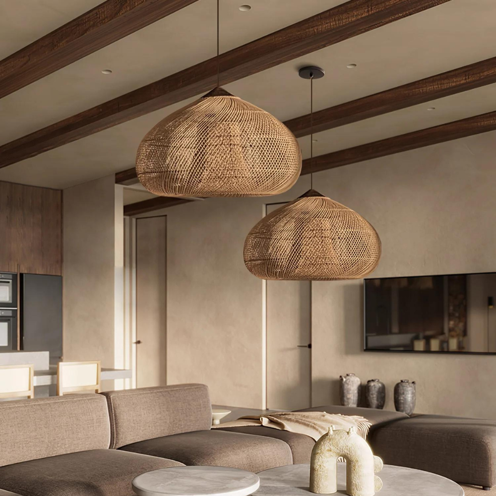 Boho Natural Rattan Pendant Light with Woven Dome Shade | Hardwired Ceiling Fixture for Dining Room 4