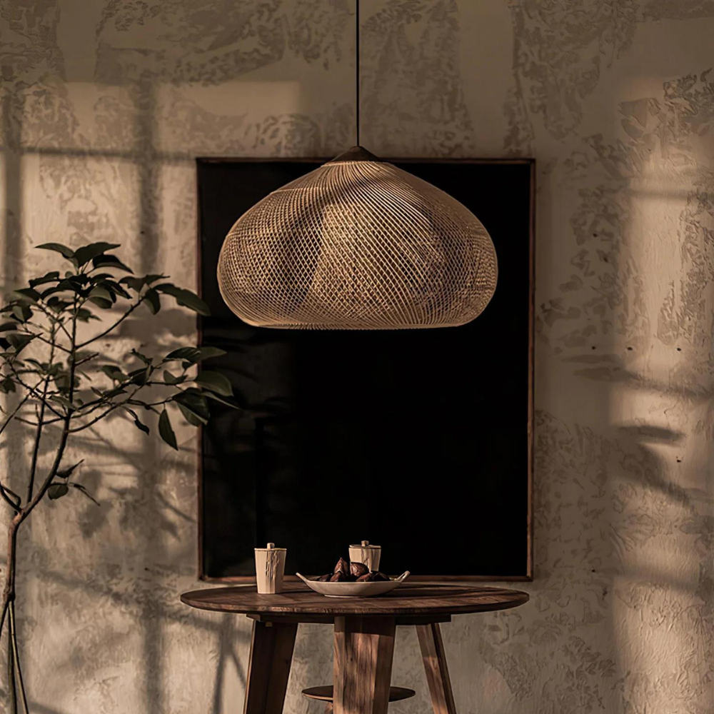 Boho Natural Rattan Pendant Light with Woven Dome Shade | Hardwired Ceiling Fixture for Dining Room 5