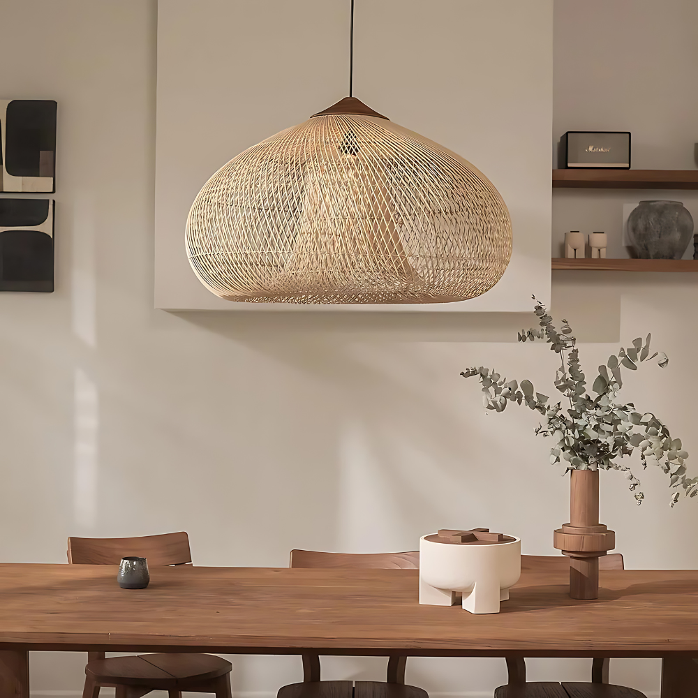Boho Natural Rattan Pendant Light with Woven Dome Shade | Hardwired Ceiling Fixture for Dining Room 7