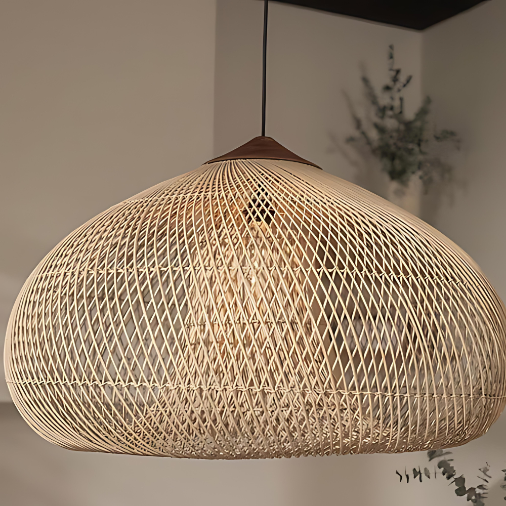Boho Natural Rattan Pendant Light with Woven Dome Shade | Hardwired Ceiling Fixture for Dining Room 8