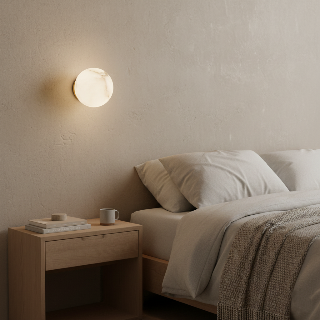 Contemporary Alabaster Wall Sconce | Hardwired Warm White Light for Bedroom 0