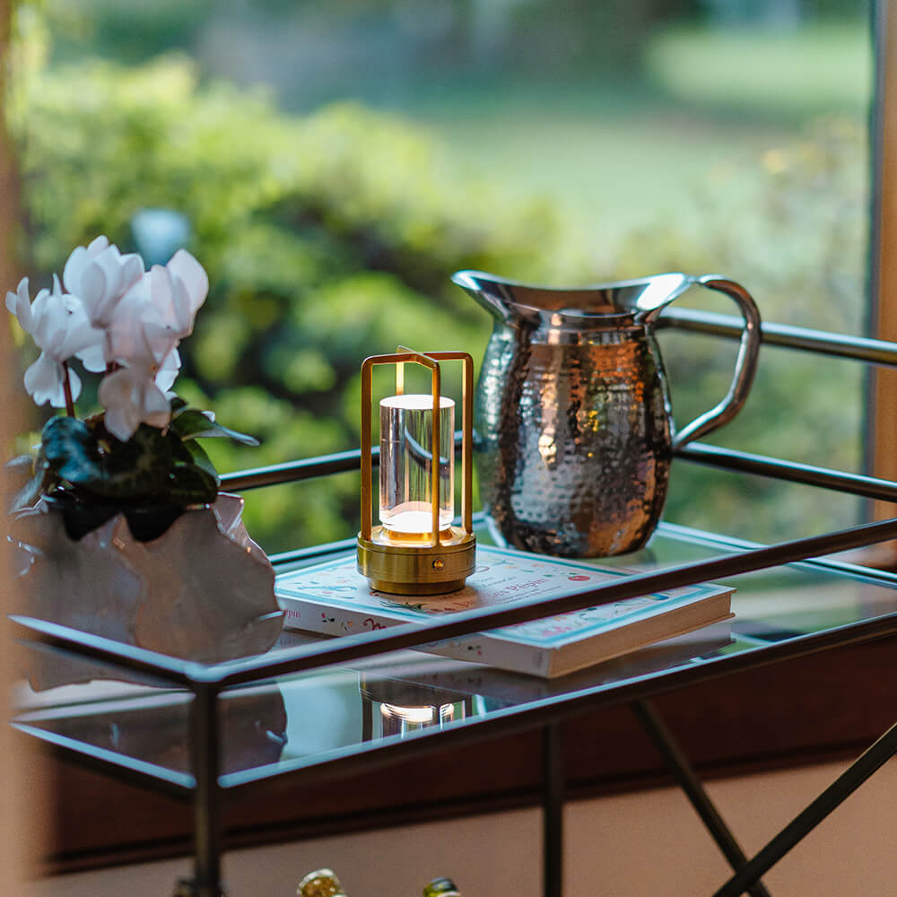 Contemporary Aluminum Lantern Table Lamp | Touch Control Battery Operated Light for Indoor and Outdoor Use 1