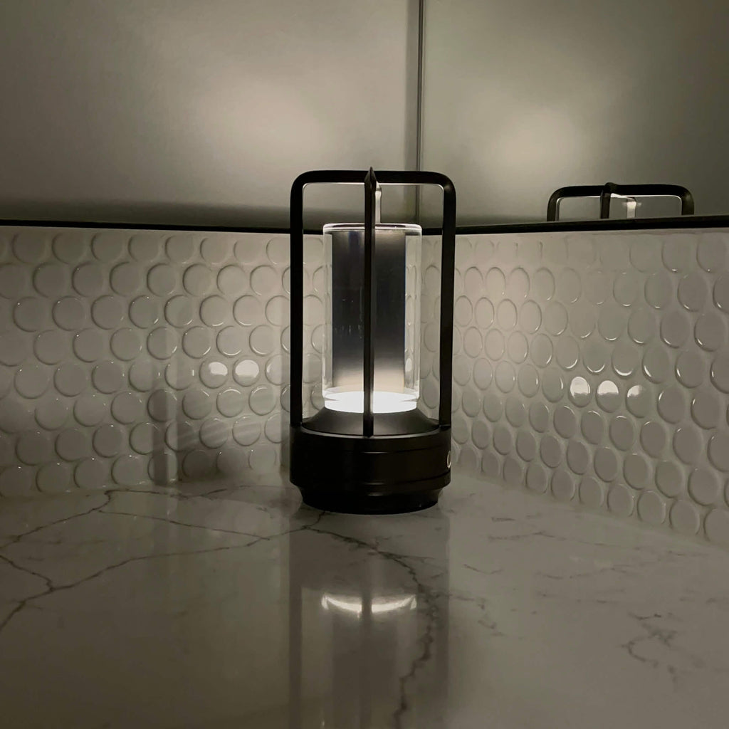 Contemporary Aluminum Lantern Table Lamp | Touch Control Battery Operated Light for Indoor and Outdoor Use 10
