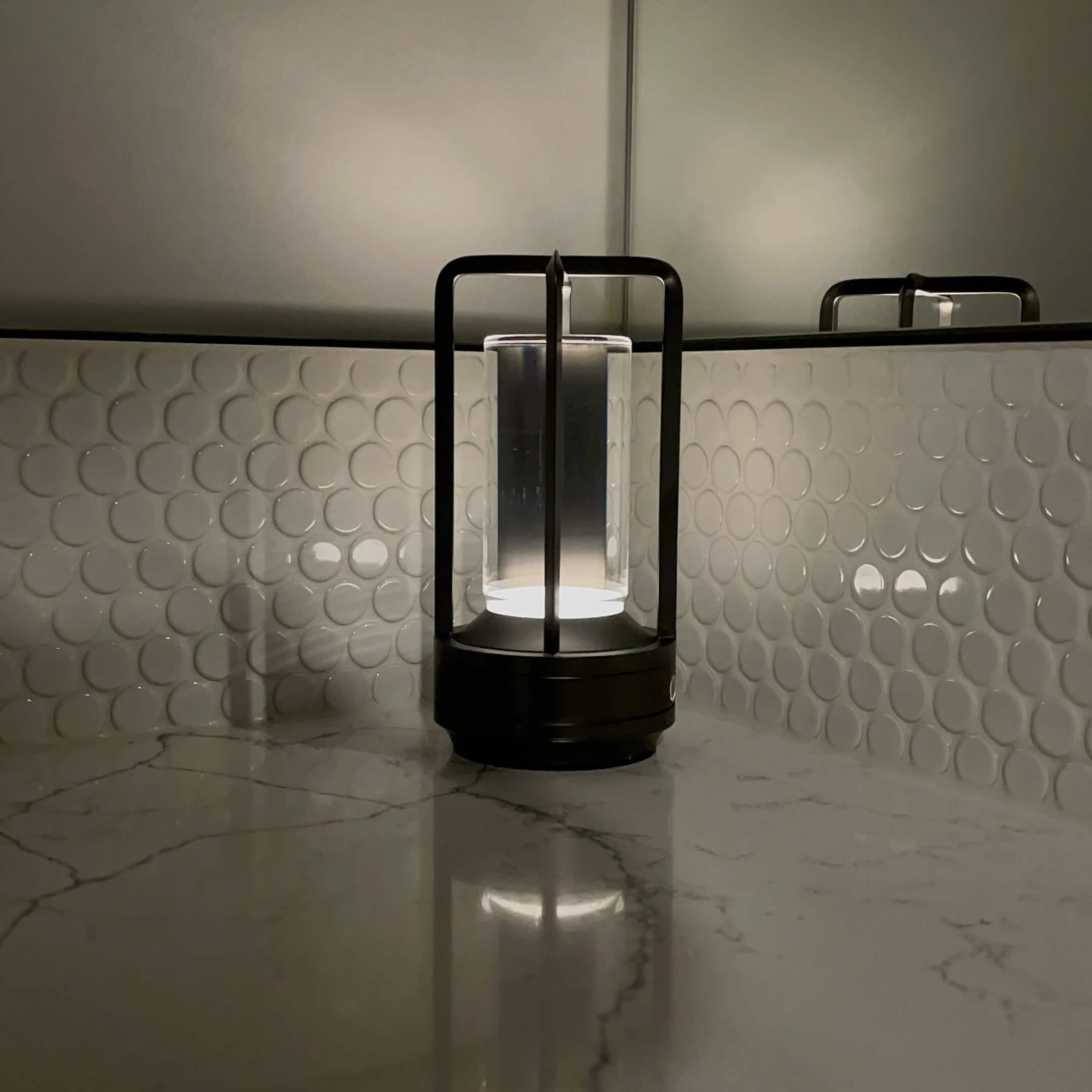 Contemporary Aluminum Lantern Table Lamp | Touch Control Battery Operated Light for Indoor and Outdoor Use 10
