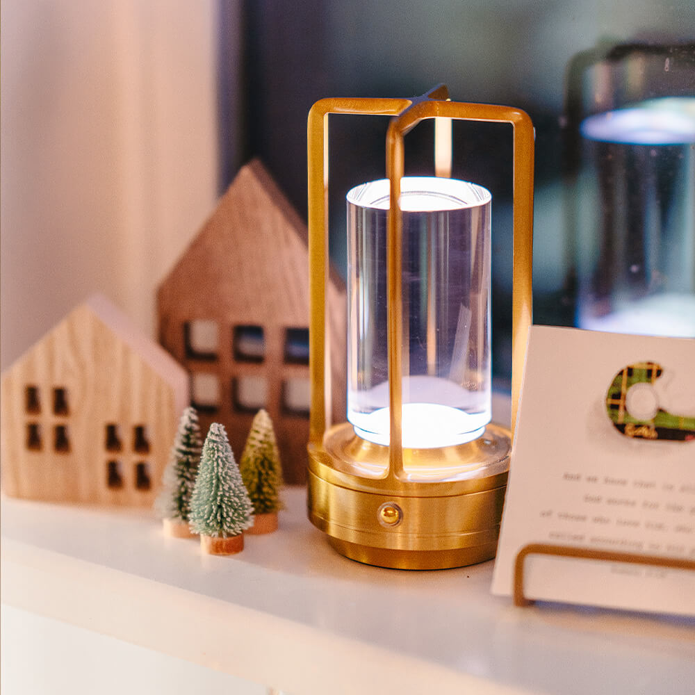 Contemporary Aluminum Lantern Table Lamp | Touch Control Battery Operated Light for Indoor and Outdoor Use 2