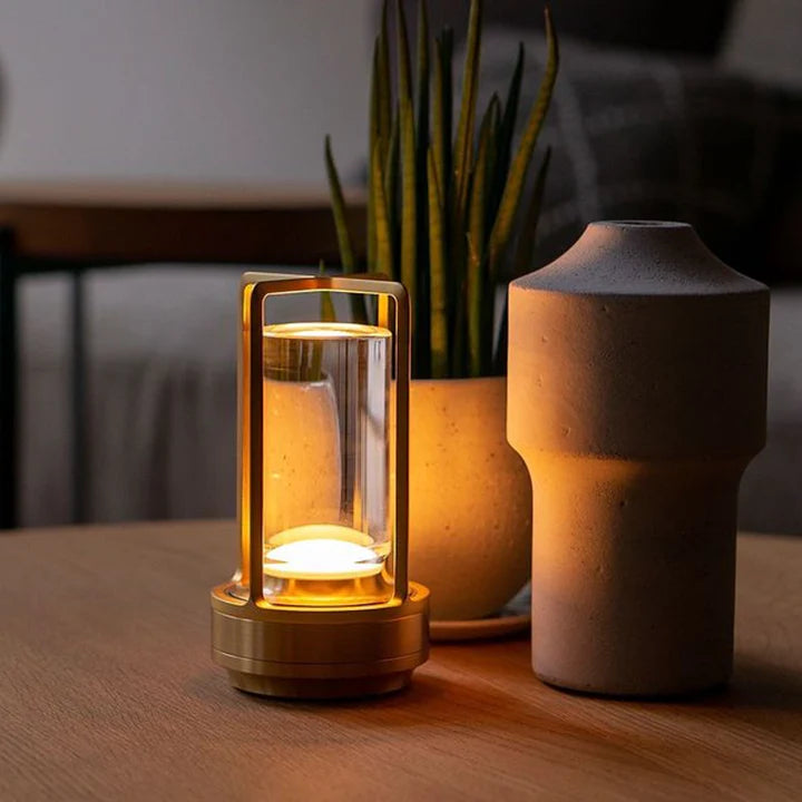 Contemporary Aluminum Lantern Table Lamp | Touch Control Battery Operated Light for Indoor and Outdoor Use 5