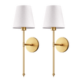 Contemporary Black Metal Battery Operated Wall Sconce | Cordless LED Light with Fabric Shade for Bedroom 0