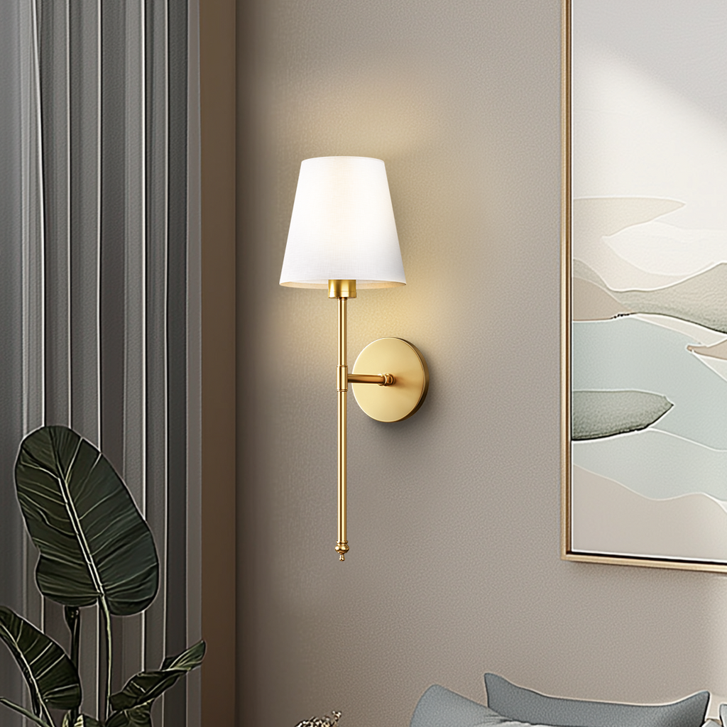 Contemporary Black Metal Battery Operated Wall Sconce | Cordless LED Light with Fabric Shade for Bedroom 2