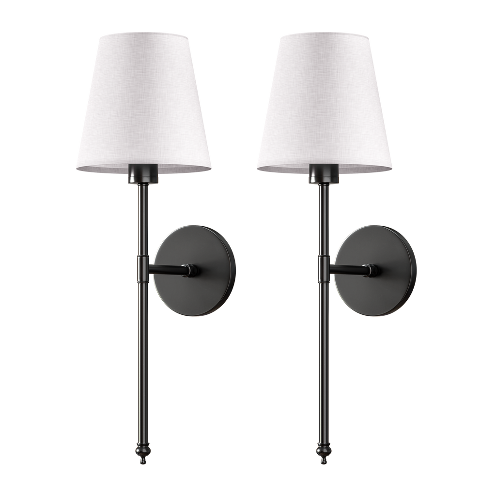 Contemporary Black Metal Battery Operated Wall Sconce | Cordless LED Light with Fabric Shade for Bedroom 3