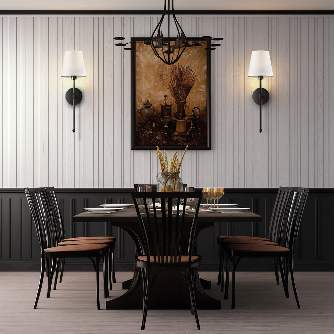 Contemporary Black Metal Battery Operated Wall Sconce | Cordless LED Light with Fabric Shade for Bedroom 5