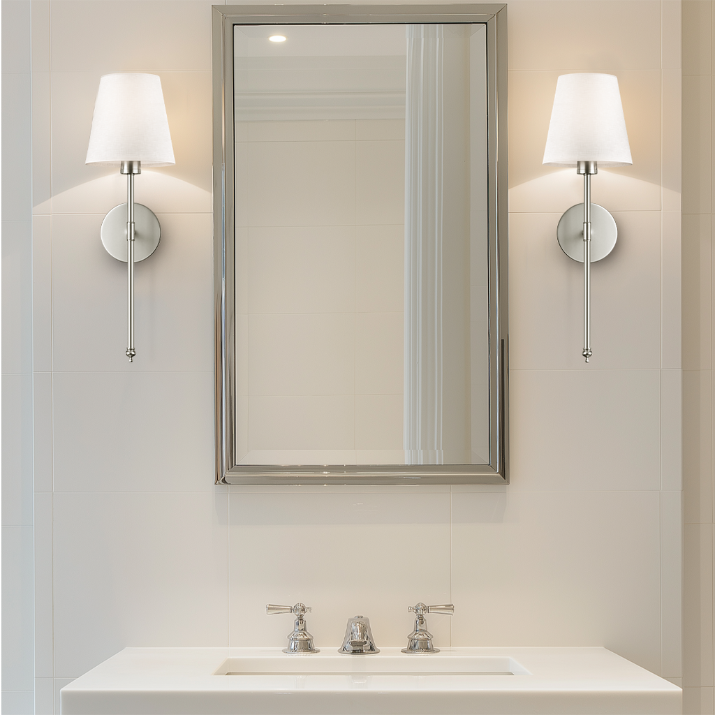 Contemporary Black Metal Battery Operated Wall Sconce | Cordless LED Light with Fabric Shade for Bedroom 8