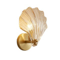 Contemporary Brass Wall Sconce with Glass Seashell Shade | E14 Hardwired Light for Bedroom 0
