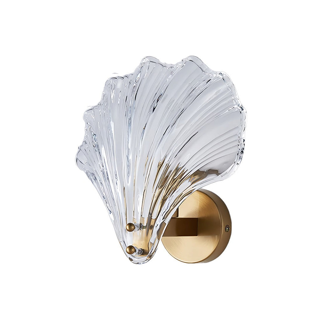 Contemporary Brass Wall Sconce with Glass Seashell Shade | E14 Hardwired Light for Bedroom 9