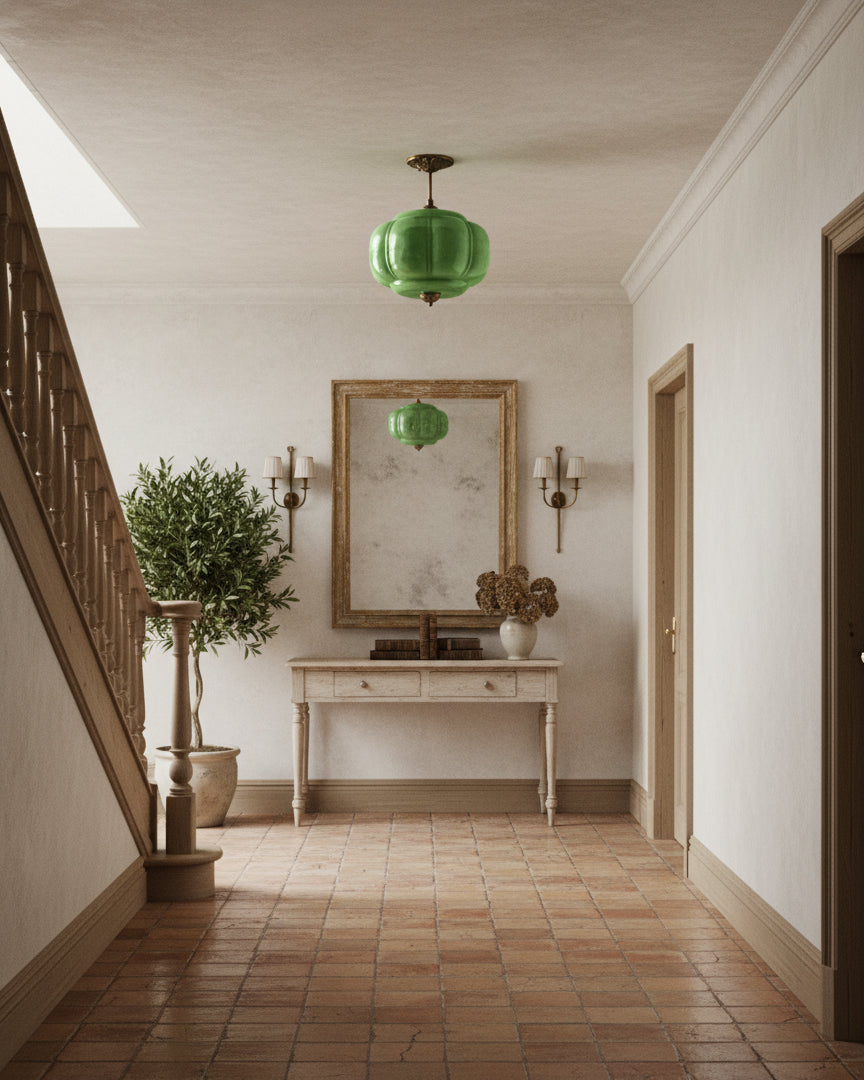 Contemporary Brass and Glass Ceiling Light | Semi-Flush Tri-Colour Fixture for Living Room 8