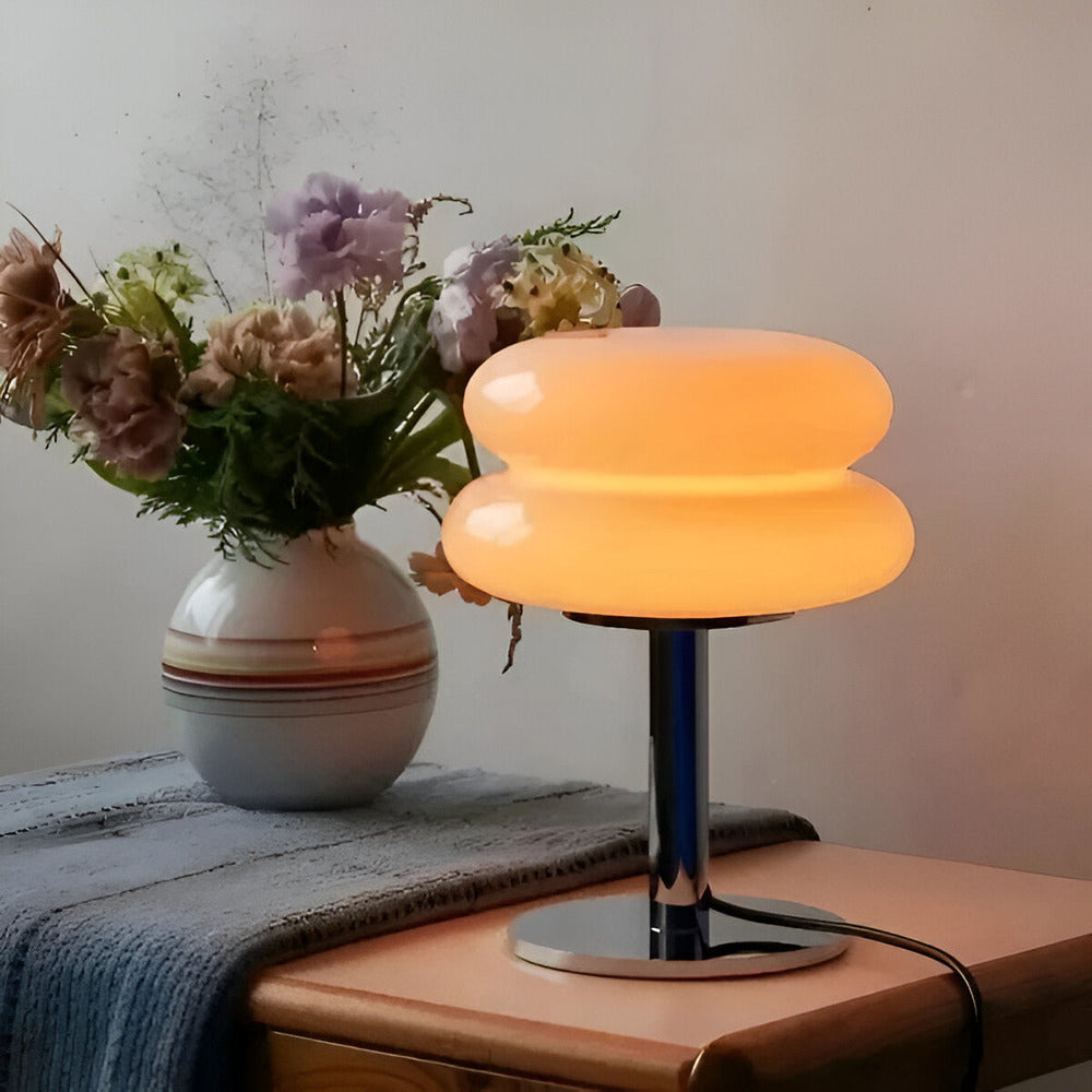 Contemporary Glass Table Lamp with Metal Base | USB Plug-In Three-Colour Light for Bedroom 0