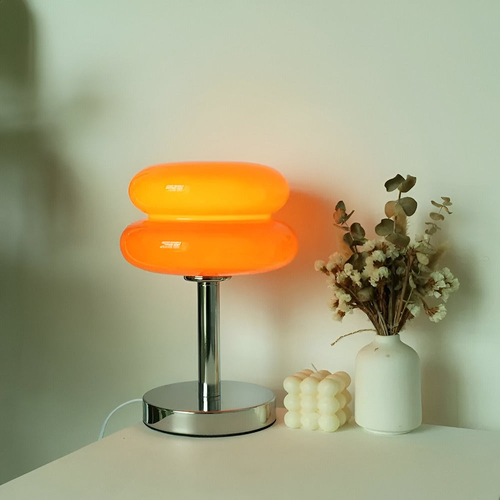 Contemporary Glass Table Lamp with Metal Base | USB Plug-In Three-Colour Light for Bedroom 1