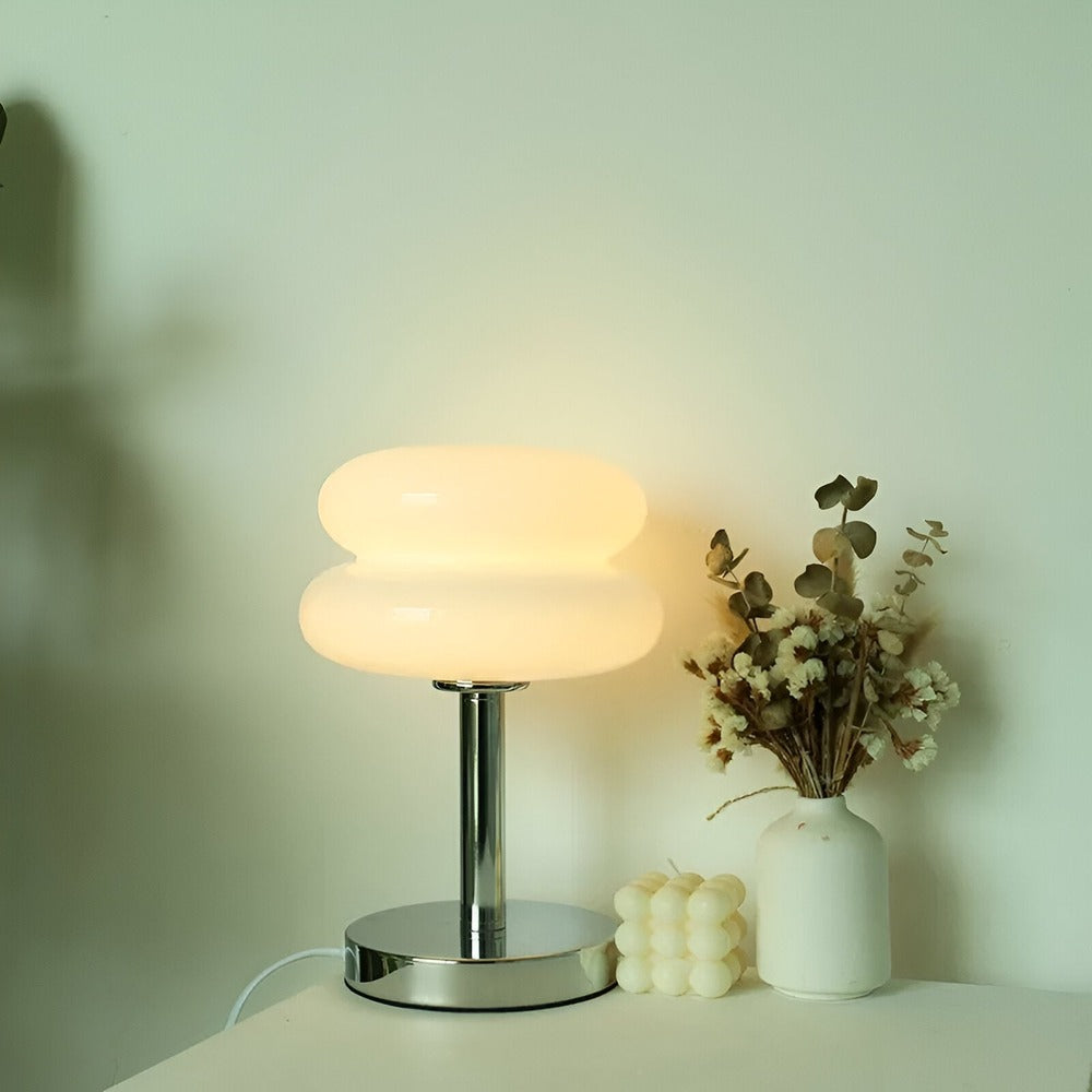 Contemporary Glass Table Lamp with Metal Base | USB Plug-In Three-Colour Light for Bedroom 2