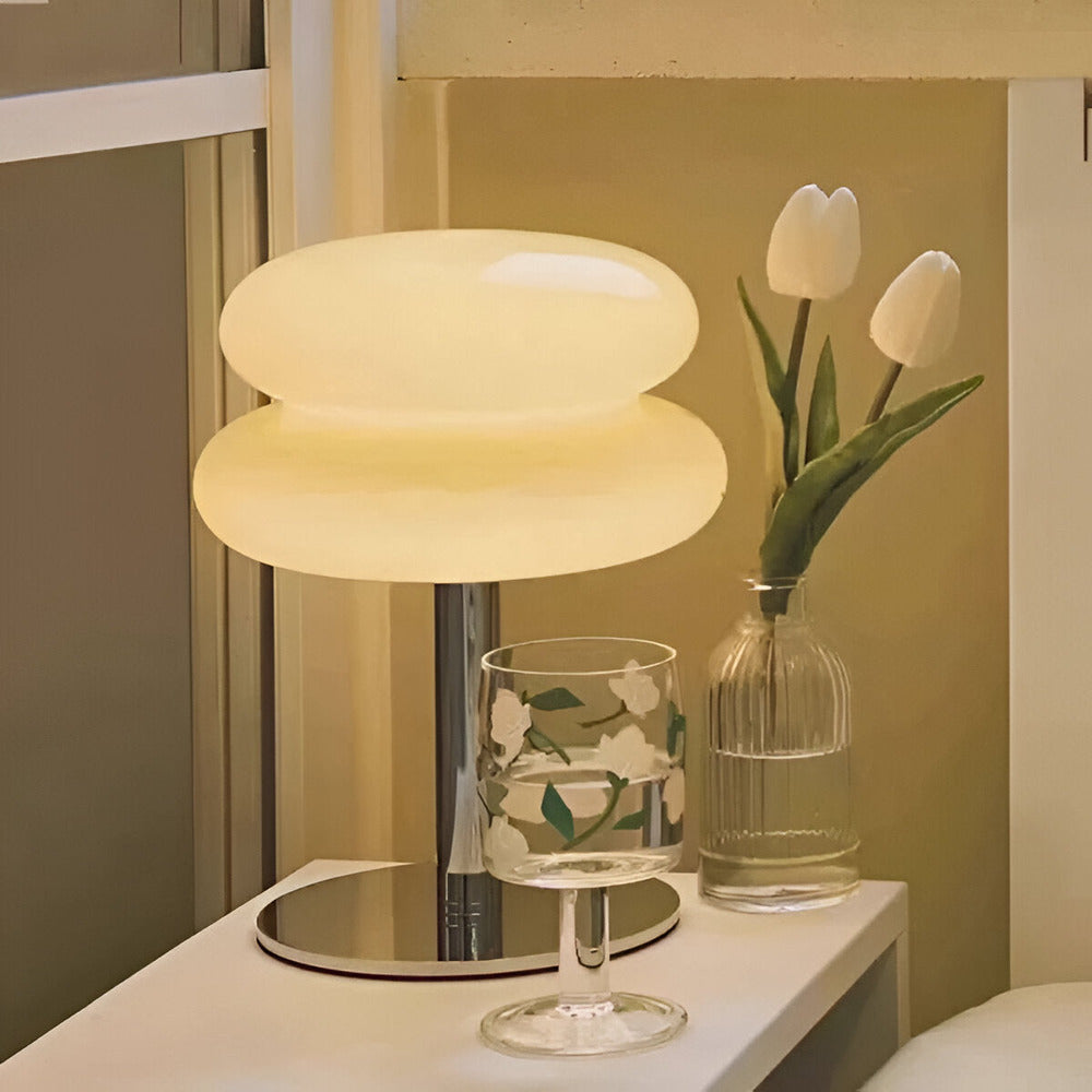 Contemporary Glass Table Lamp with Metal Base | USB Plug-In Three-Colour Light for Bedroom 4