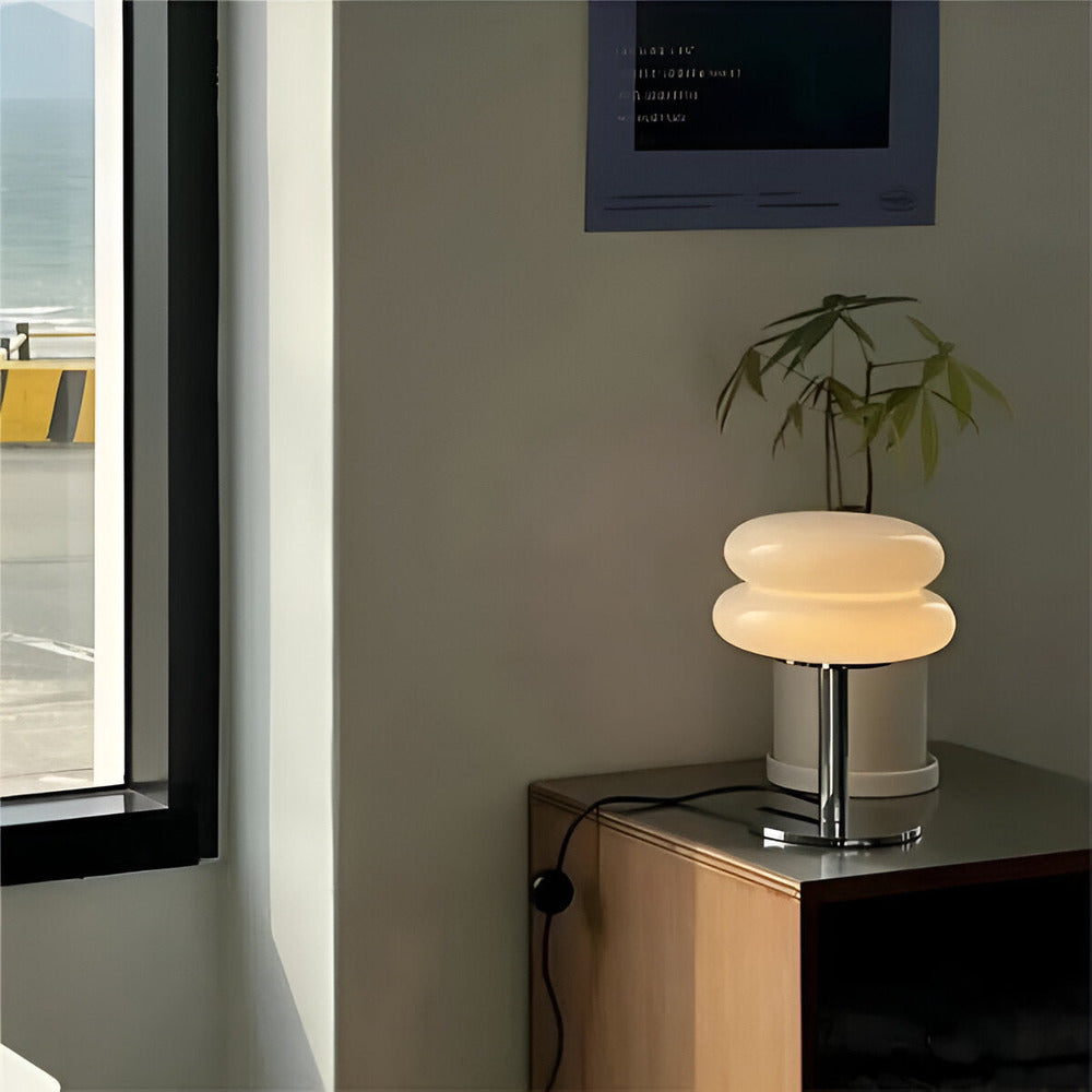Contemporary Glass Table Lamp with Metal Base | USB Plug-In Three-Colour Light for Bedroom 5