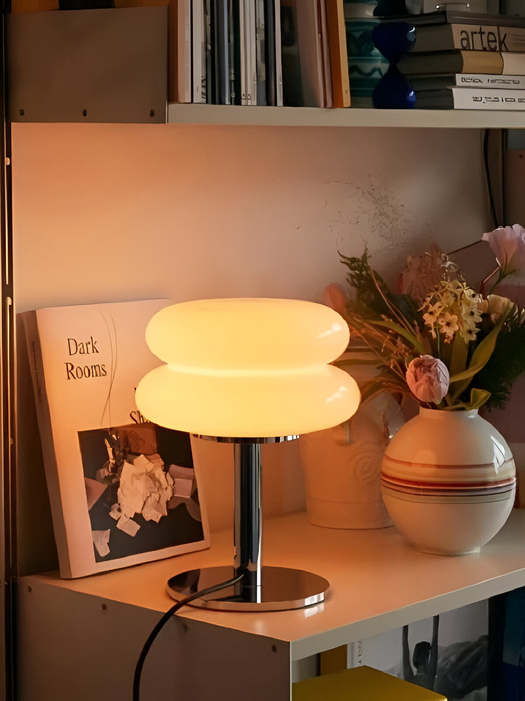 Contemporary Glass Table Lamp with Metal Base | USB Plug-In Three-Colour Light for Bedroom 6