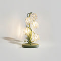 Contemporary Green Metal Table Lamp with Crystal Glass Blossoms | Plug-In Decorative Light for Bedside 0