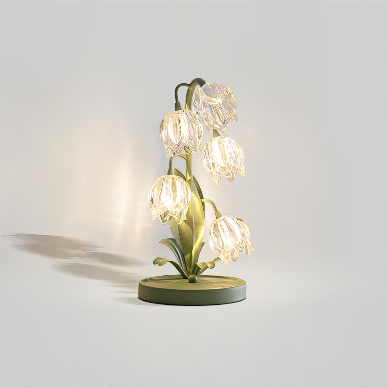 Contemporary Green Metal Table Lamp with Crystal Glass Blossoms | Plug-In Decorative Light for Bedside 0