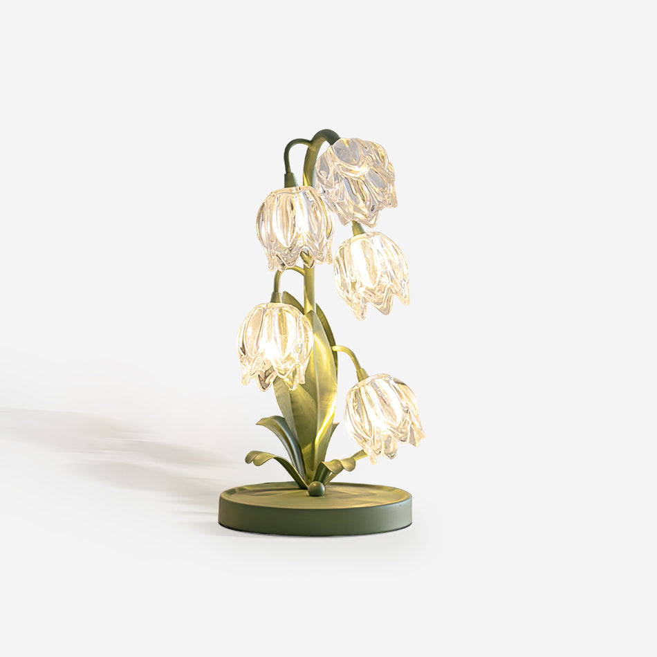 Contemporary Green Metal Table Lamp with Crystal Glass Blossoms | Plug-In Decorative Light for Bedside 1