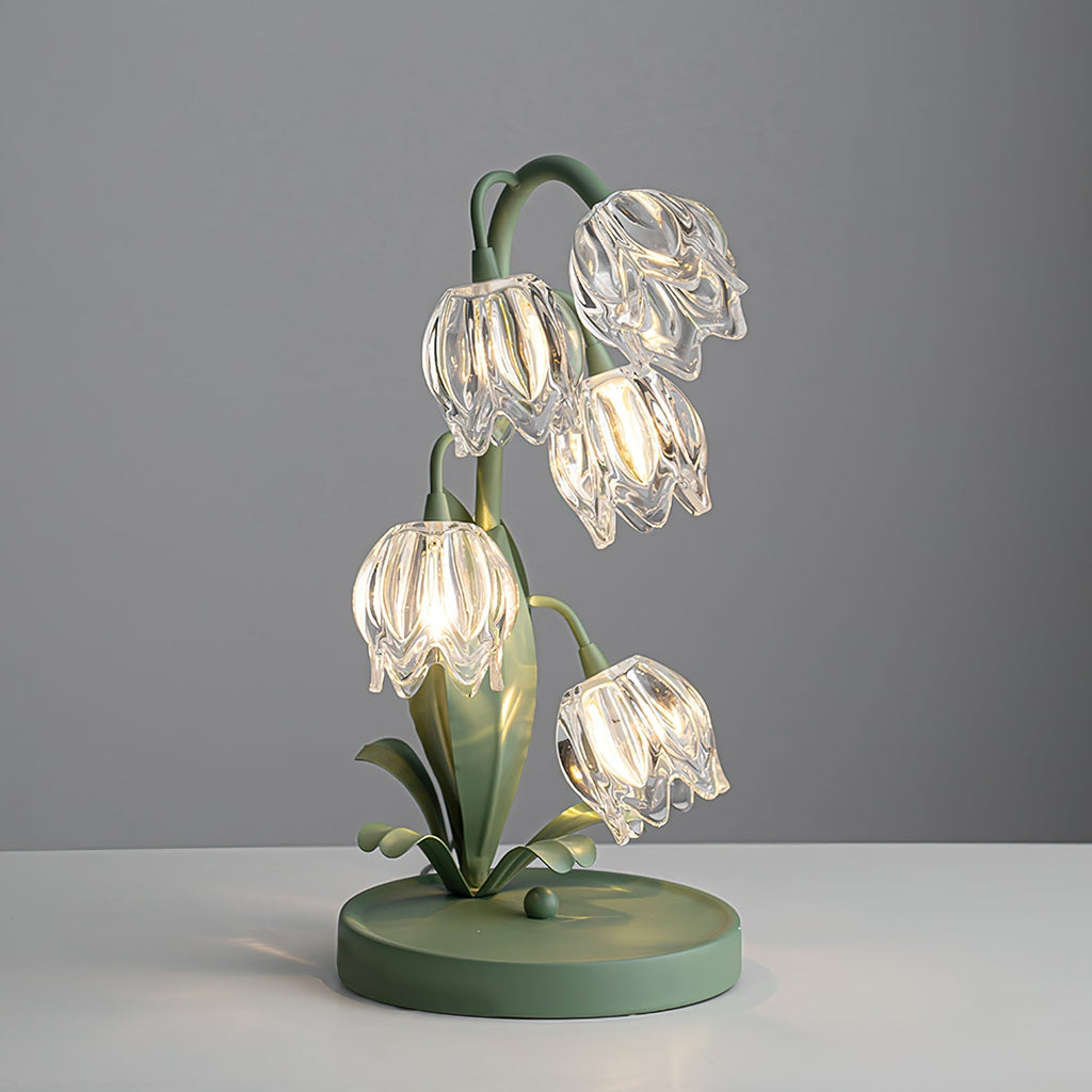 Contemporary Green Metal Table Lamp with Crystal Glass Blossoms | Plug-In Decorative Light for Bedside 5