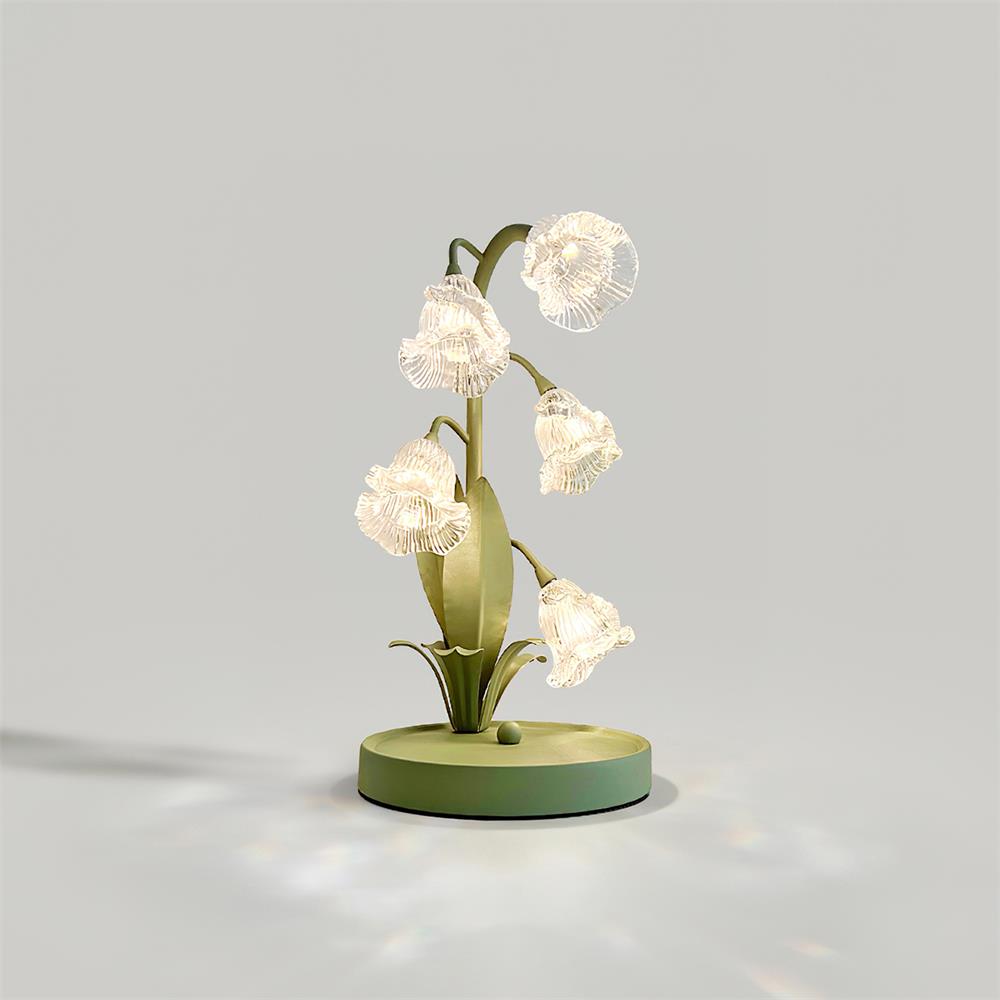 Contemporary Green Metal Table Lamp with Crystal Glass Blossoms | Plug-In Decorative Light for Bedside 8