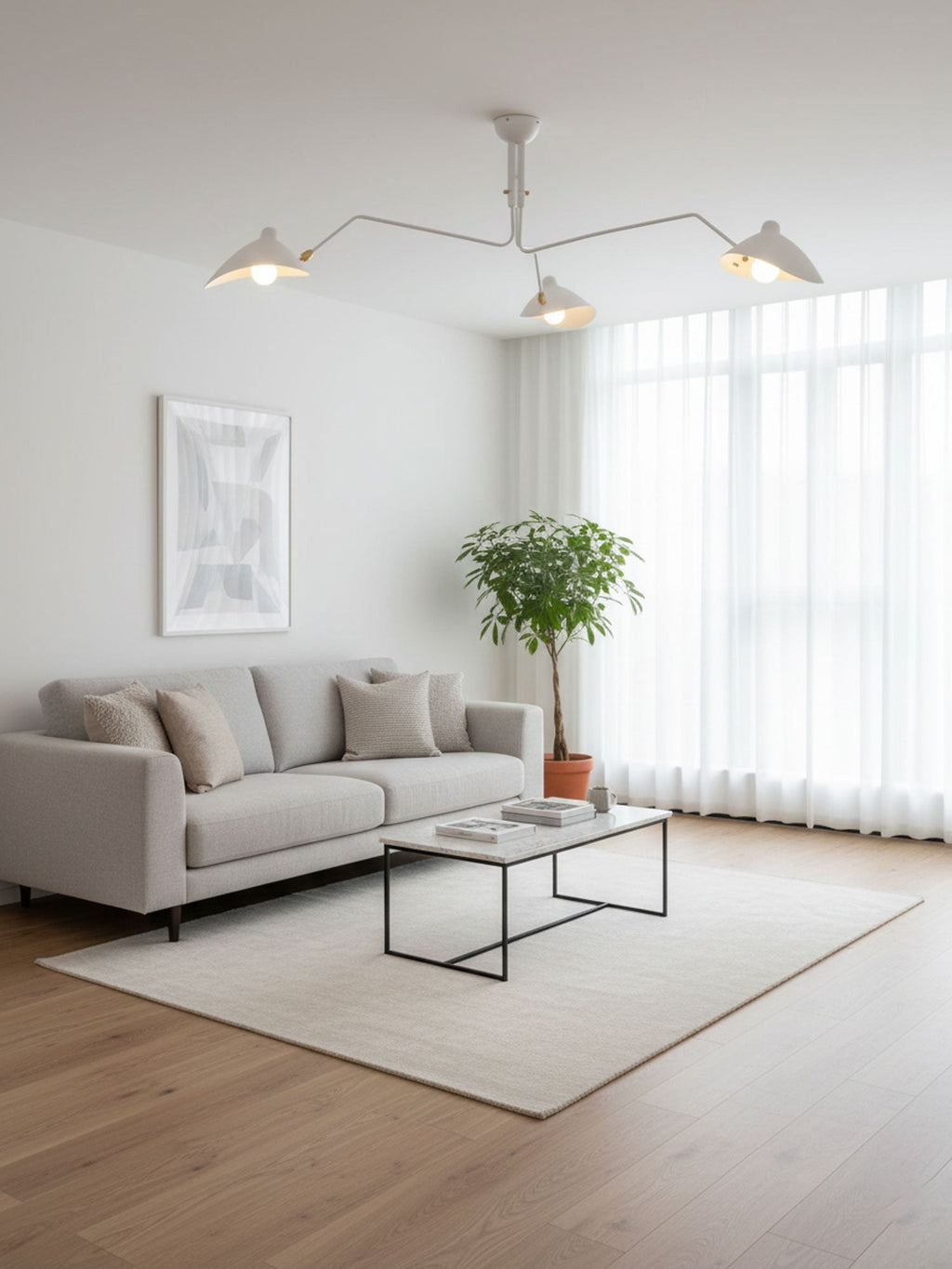 Contemporary Iron 3-Arm Ceiling Light Fixture | Adjustable Directional Illumination for Living Room 6