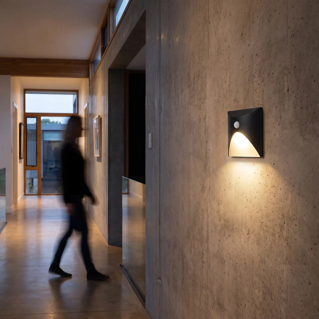 Contemporary Matte Black Metal Wall Sconce | Motion Sensor Lighting for Hallway 1