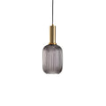 Contemporary Ribbed Glass Pendant Light with Metal Tube Fitting | E27 Bulb Base for Dining Room 0
