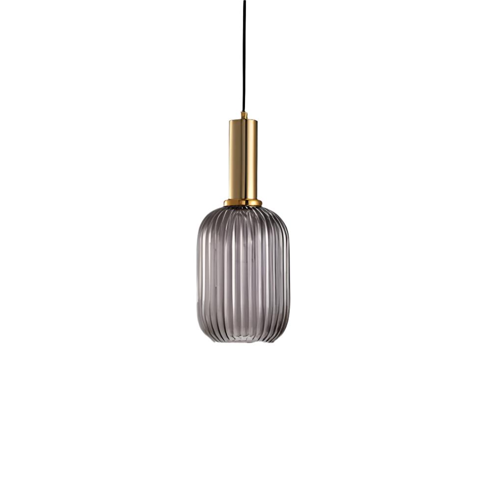 Contemporary Ribbed Glass Pendant Light with Metal Tube Fitting | E27 Bulb Base for Dining Room 0