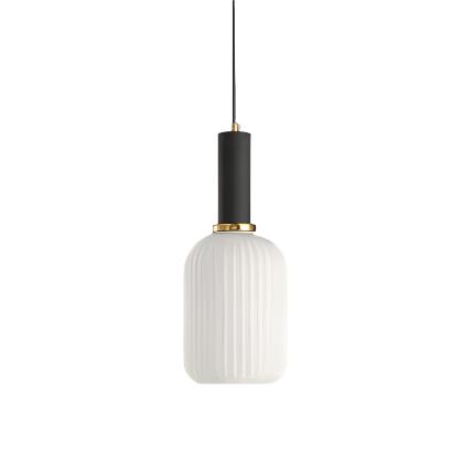 Contemporary Ribbed Glass Pendant Light with Metal Tube Fitting | E27 Bulb Base for Dining Room 10