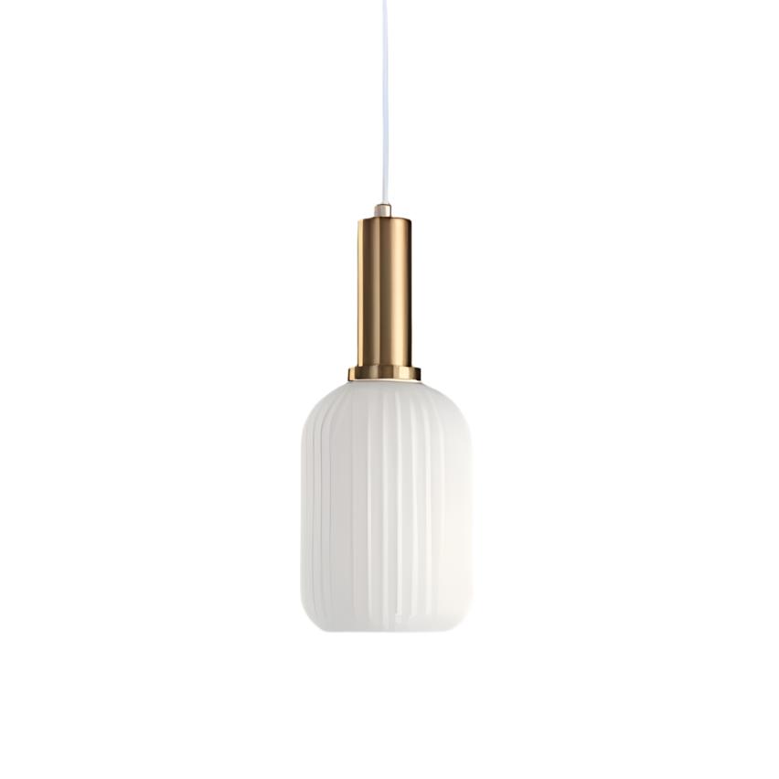 Contemporary Ribbed Glass Pendant Light with Metal Tube Fitting | E27 Bulb Base for Dining Room 11