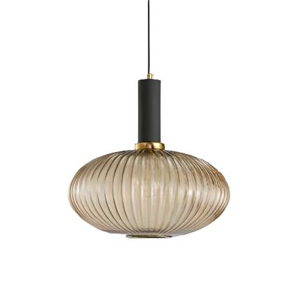 Contemporary Ribbed Glass Pendant Light with Metal Tube Fitting | E27 Bulb Base for Dining Room 12