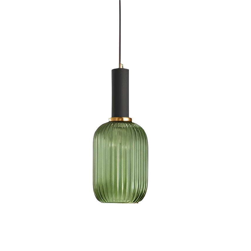 Contemporary Ribbed Glass Pendant Light with Metal Tube Fitting | E27 Bulb Base for Dining Room 13