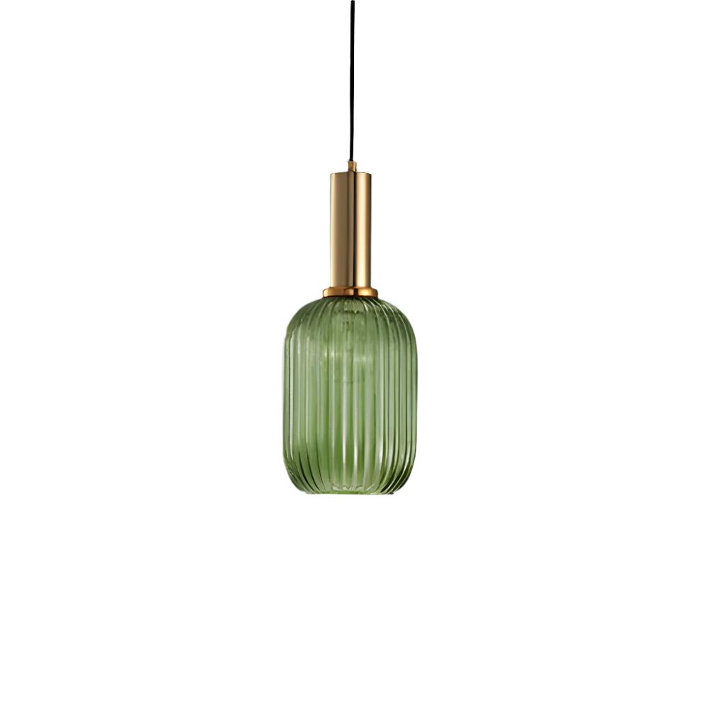 Contemporary Ribbed Glass Pendant Light with Metal Tube Fitting | E27 Bulb Base for Dining Room 14