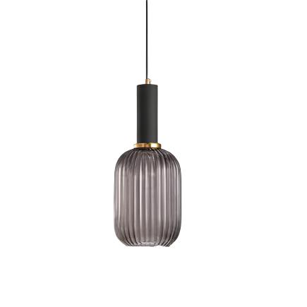 Contemporary Ribbed Glass Pendant Light with Metal Tube Fitting | E27 Bulb Base for Dining Room 15